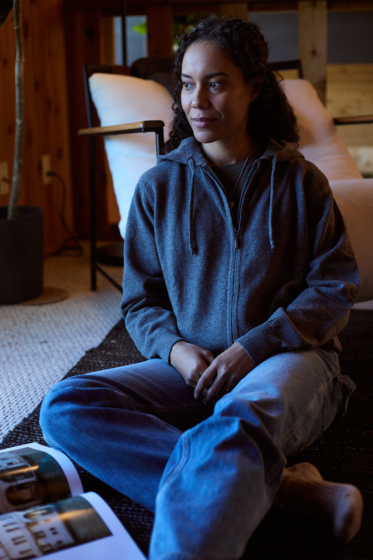 Lambswool Hooded Cardigan - Charcoal