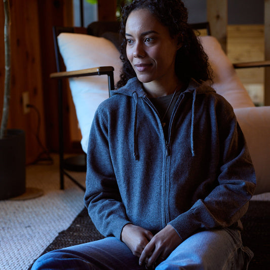 Lambswool Hooded Cardigan - Charcoal