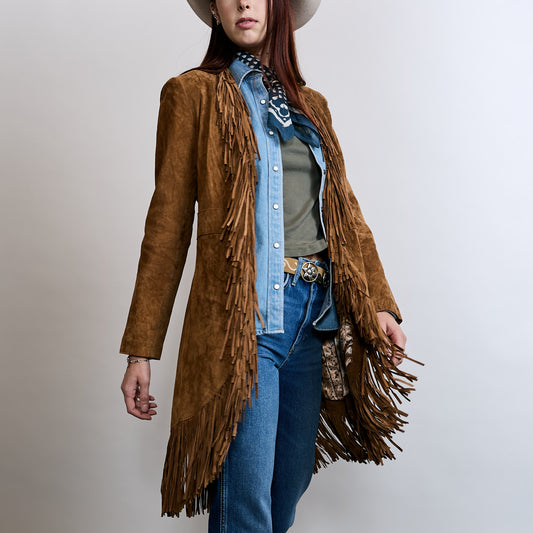 Suede Fringe Coat Long