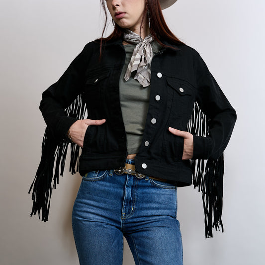 Fringe Denim Jacket - Black