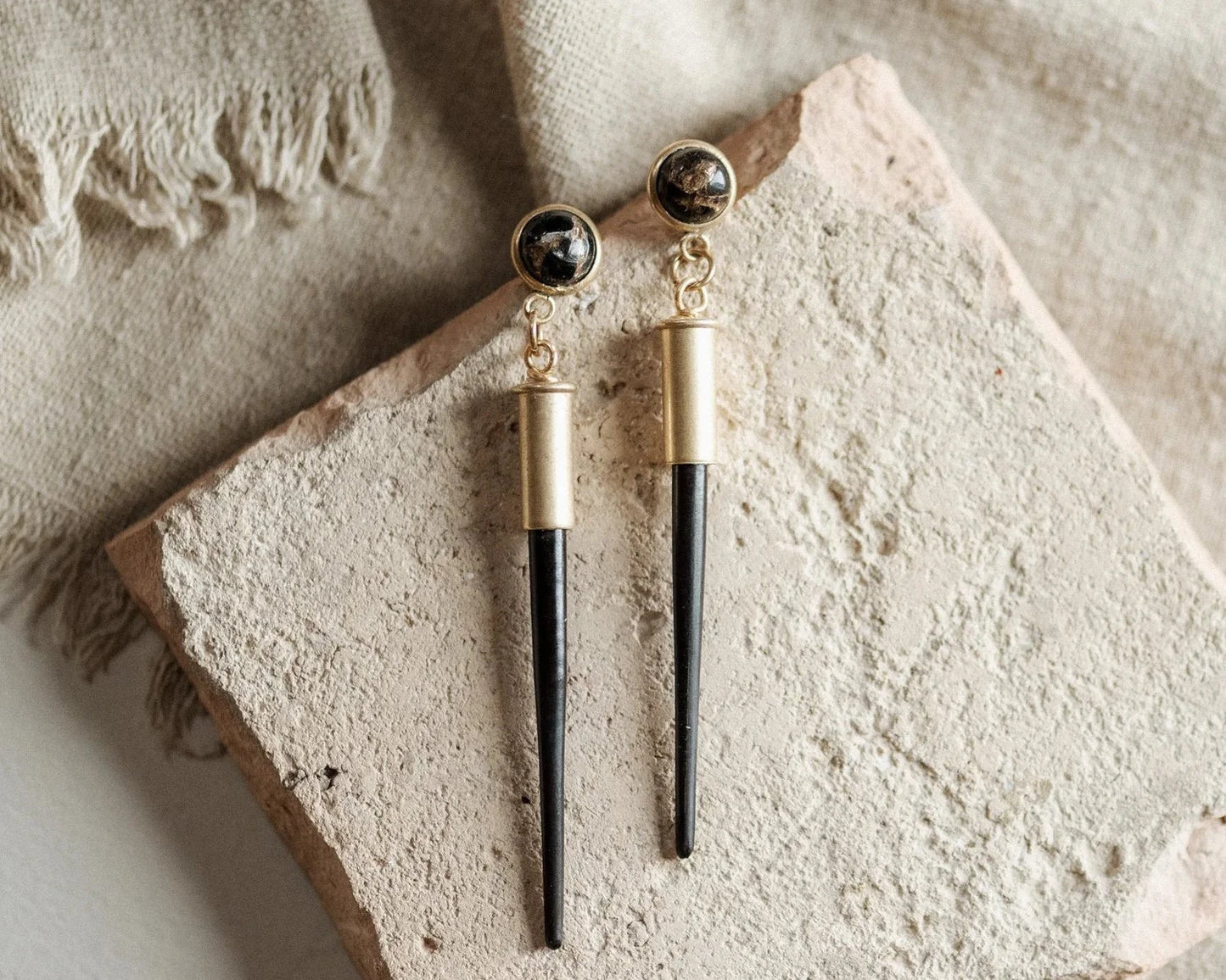 Quill Earrings With Copper Obisidian