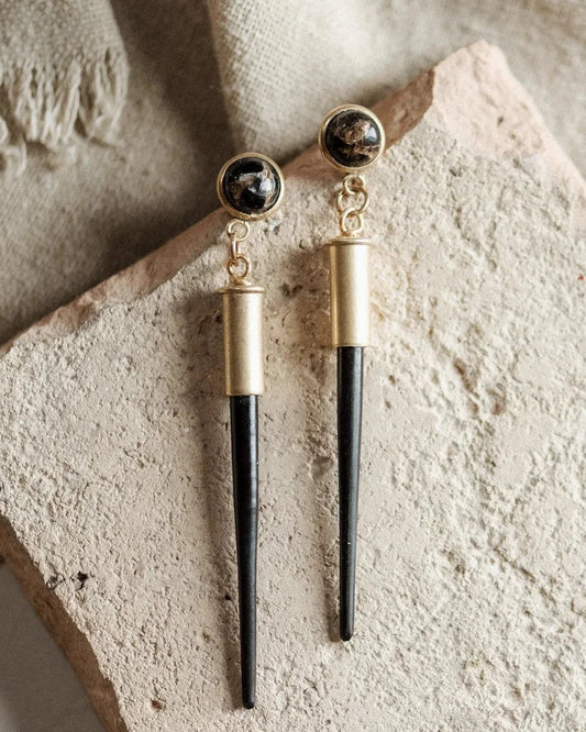 Quill Earrings With Copper Obisidian