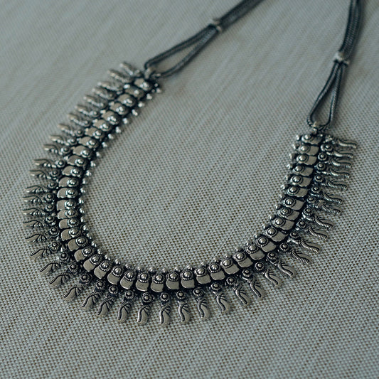 Decorated Collar Necklace - Silver