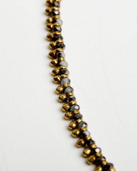 Brass Beaded Short Necklace - Grey