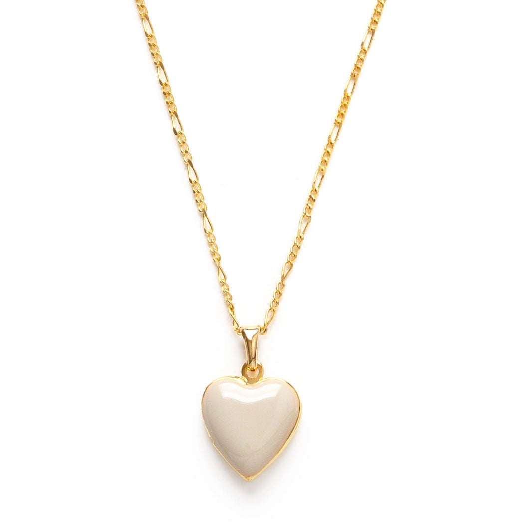 Small Heart Enamel Locket - Bone