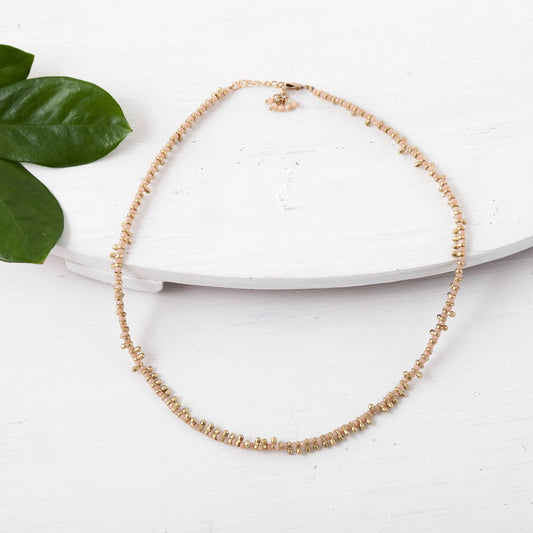 Brass Beaded Short Necklace - Beige