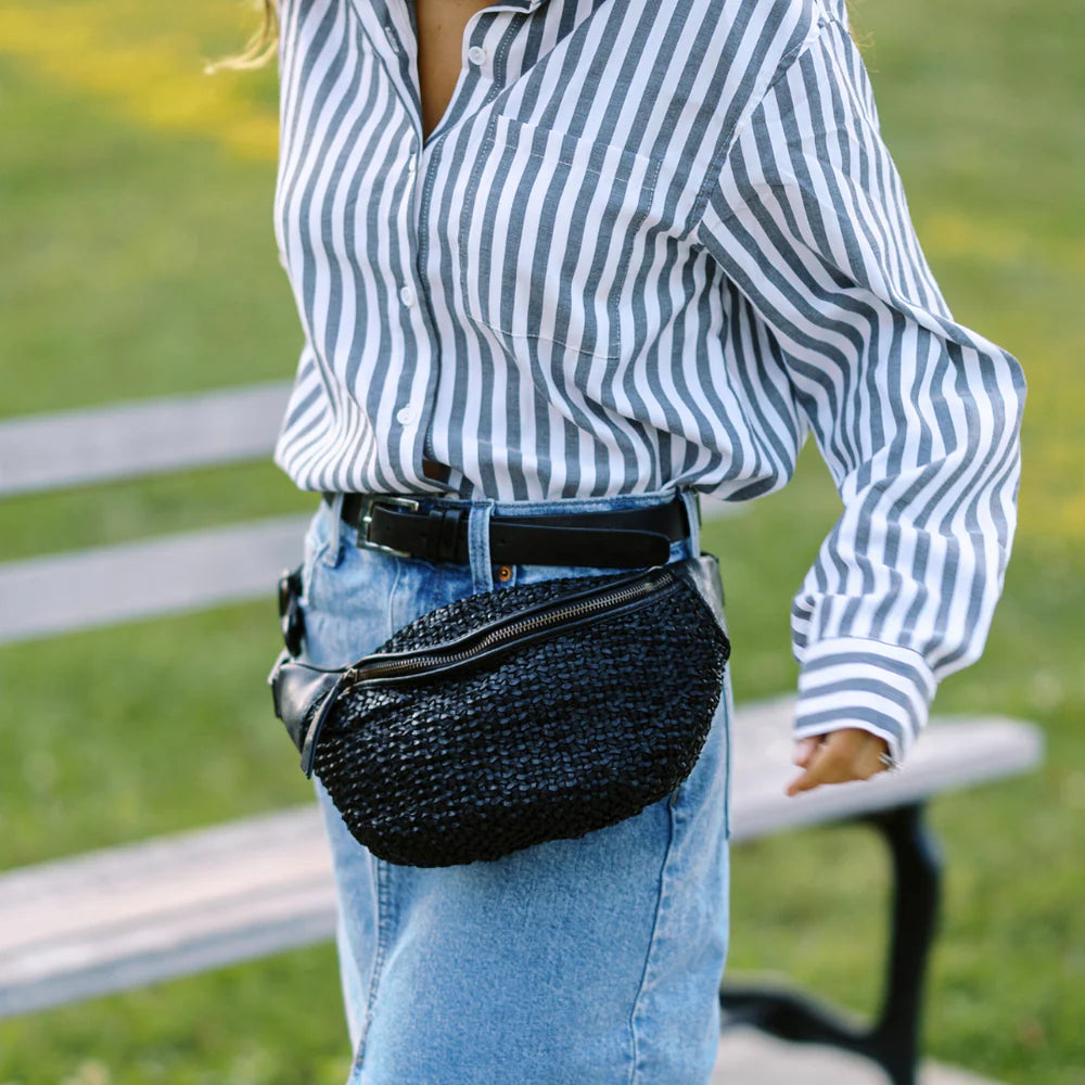 Woven Leather Sling Bag