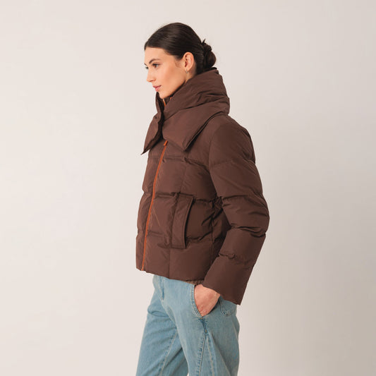 Short Down Quilted Coat - Chocolate