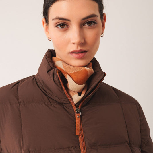 Short Down Quilted Coat - Chocolate