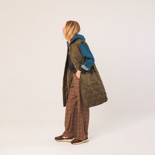 Combination Quilted Coat - Khaki