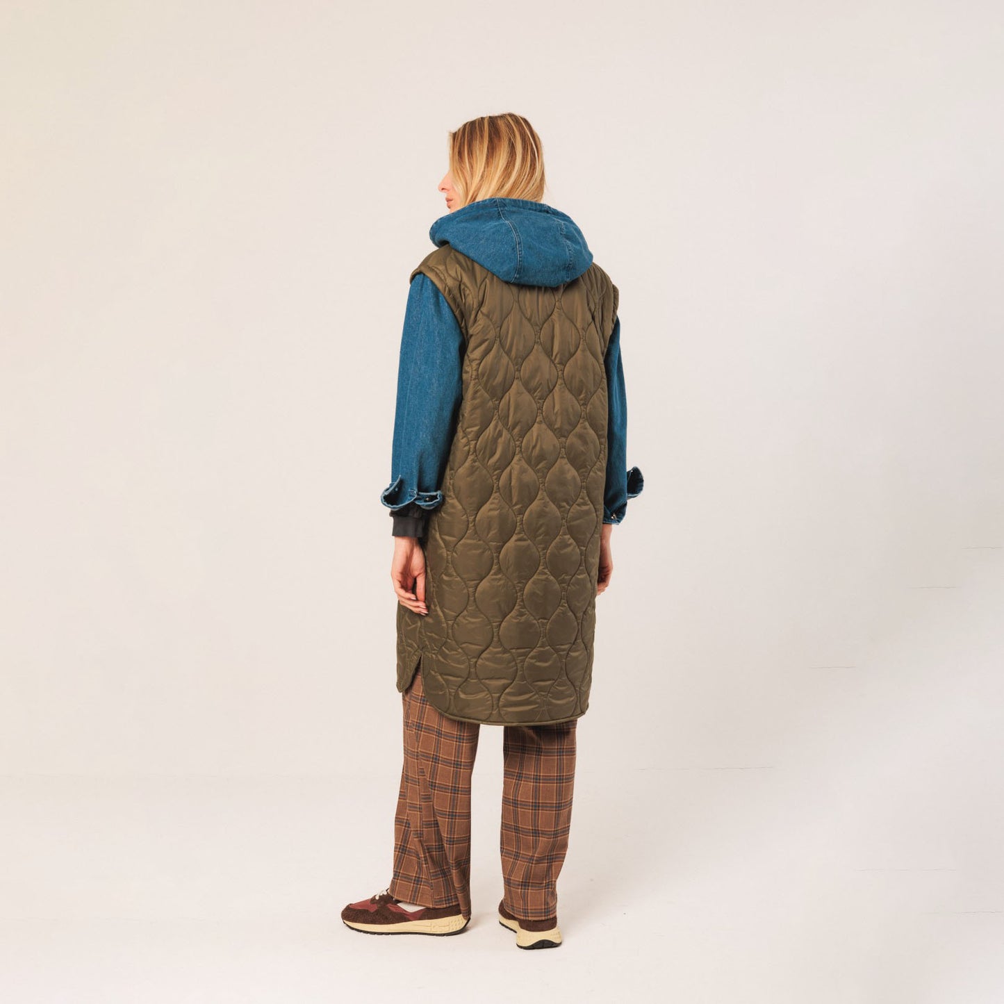 Combination Quilted Coat - Khaki